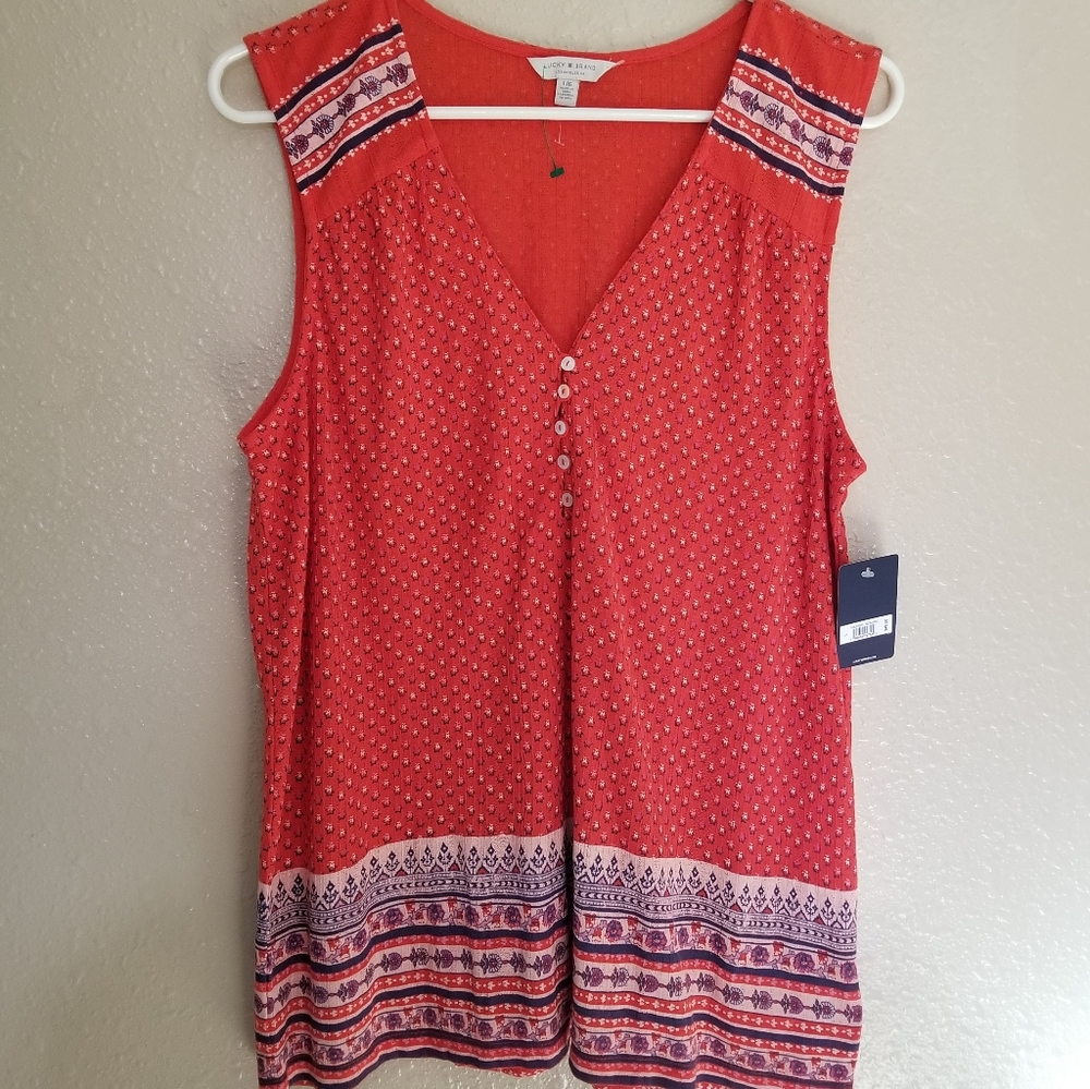 Lucky Brand Sleeveless Semi-Sheer Printed Top